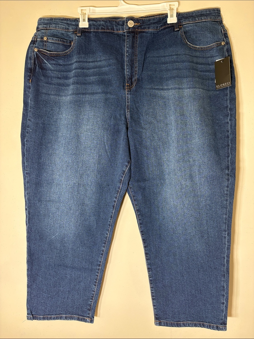 Eloquii Men's Relaxed Mid-Blue Cropped Stretch Jeans